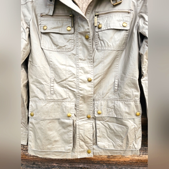 Michael Kors Khaki Jacket Raincoat Top Snap Up & Full Zipper W/ Pockets Size XS - Picture 4 of 12